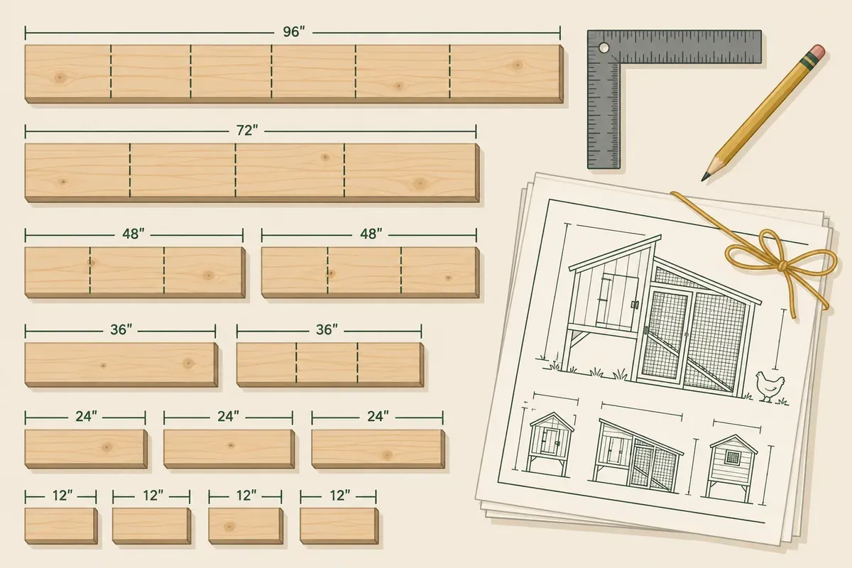 Cut list and panel layout drawing with each board labeled by id, ready for a lumber yard order